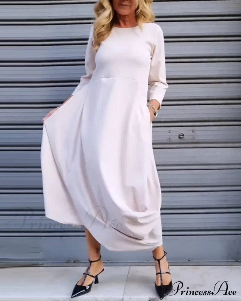Solid Color Pocket Dress