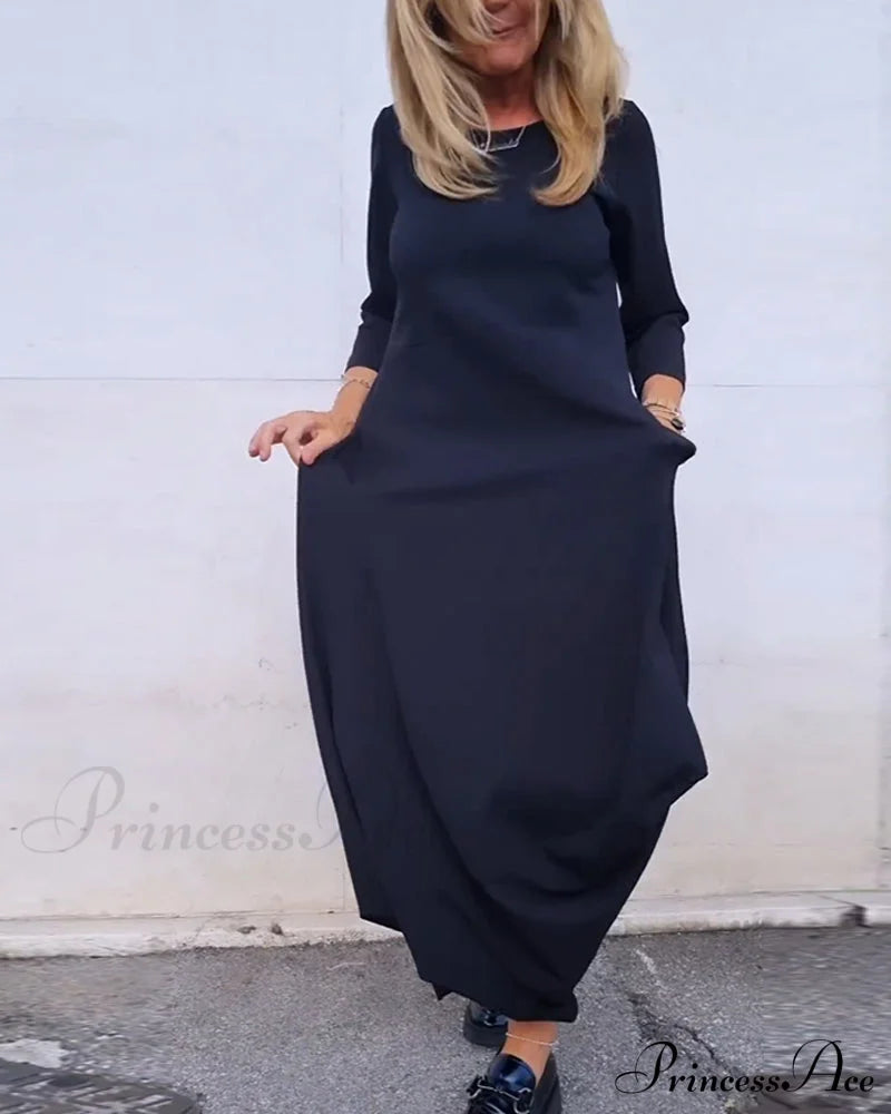 Solid Color Pocket Dress