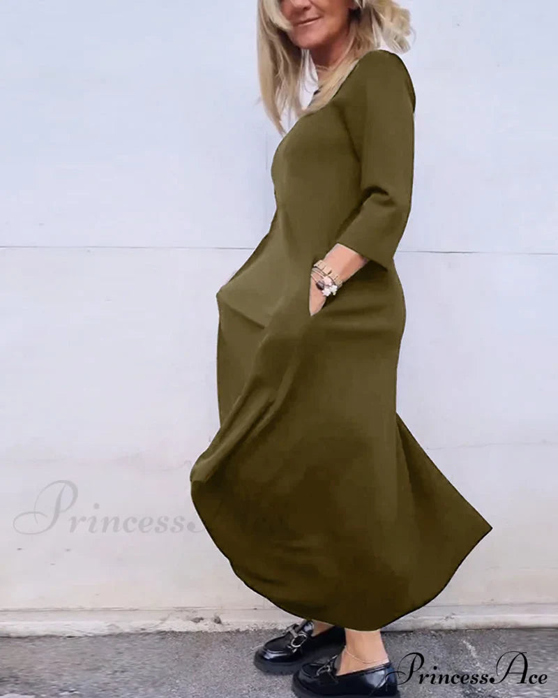 Solid Color Pocket Dress