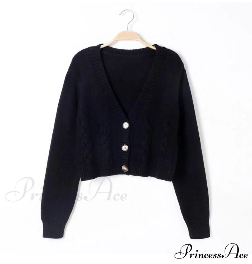 Solid Color Single-breasted Knit Cardigan