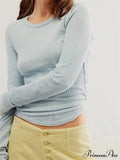 Solid Color Slim Fit Ruched Long Sleeve Basic T-Shirts