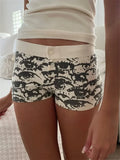 Solid Heart Print Elastic Short