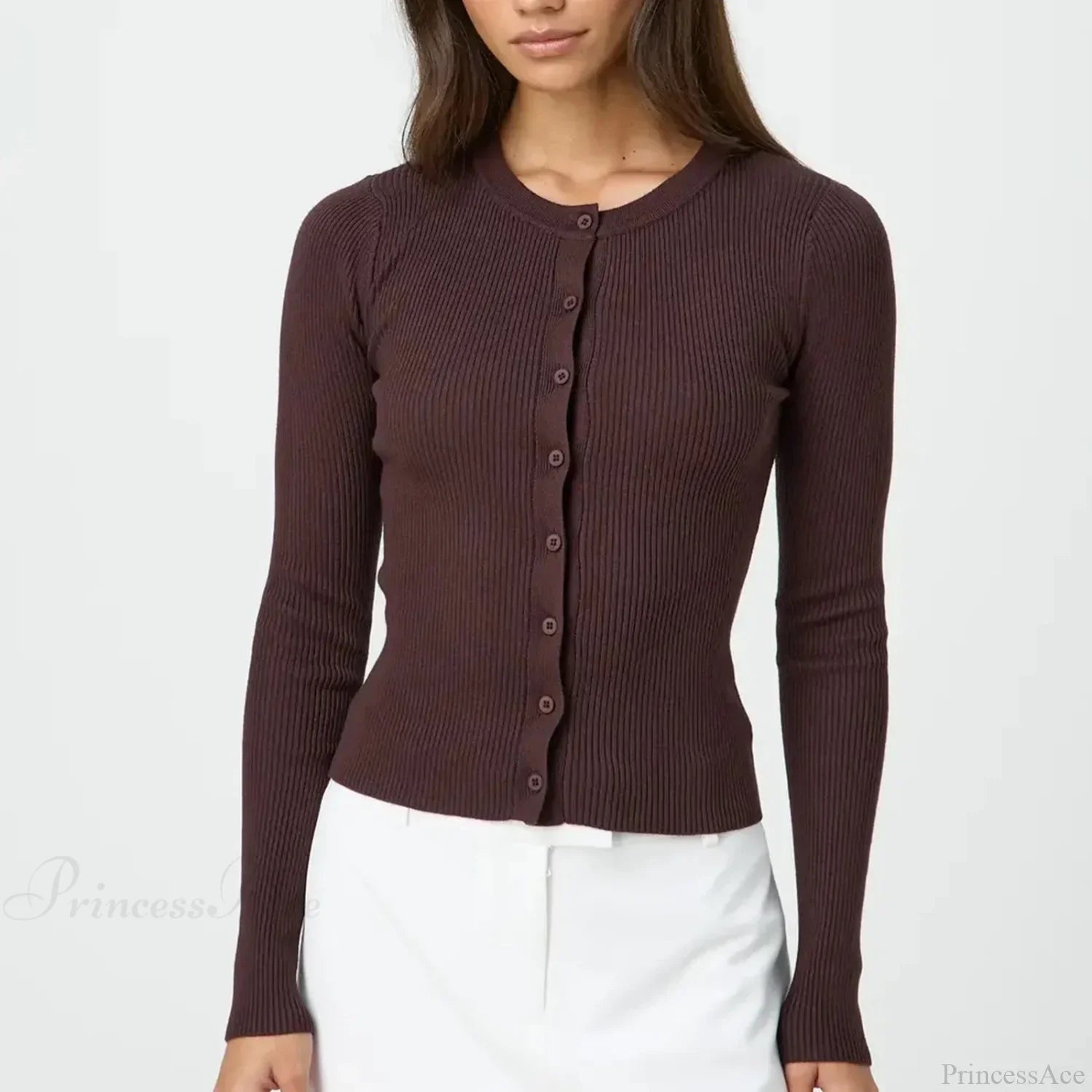 Solid Ribbed Button Up Slim Knit Cardigan