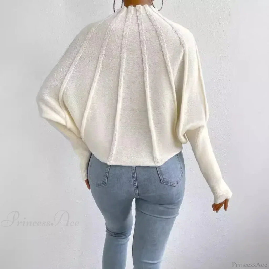 Solid Round Neck Batball Sleeve Loose Sweater
