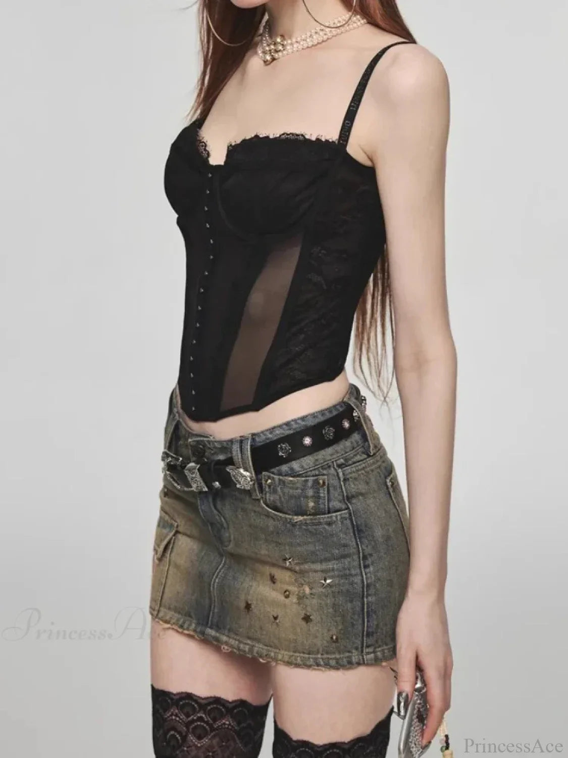 Star Rivet Pencil Denim Skirt