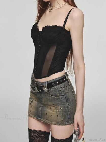 Star Rivet Pencil Denim Skirt