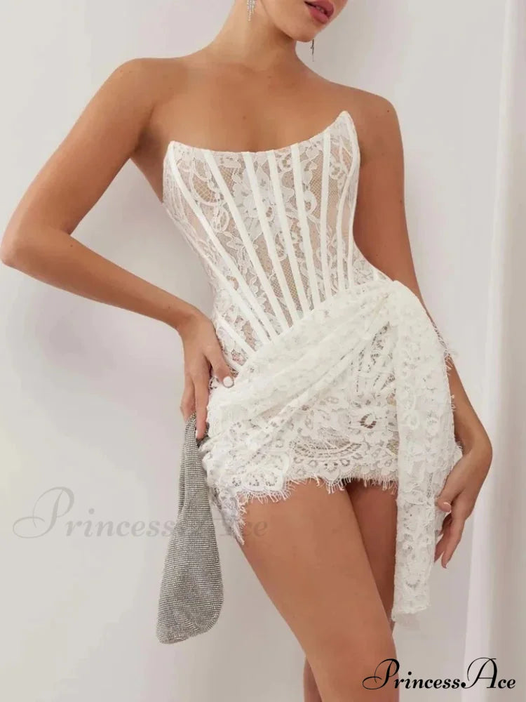 Strapless Lace Corset Mini Dress - Sleeveless Bodycon Party Dress