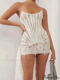 Strapless Lace Corset Mini Dress - Sleeveless Bodycon Party Dress