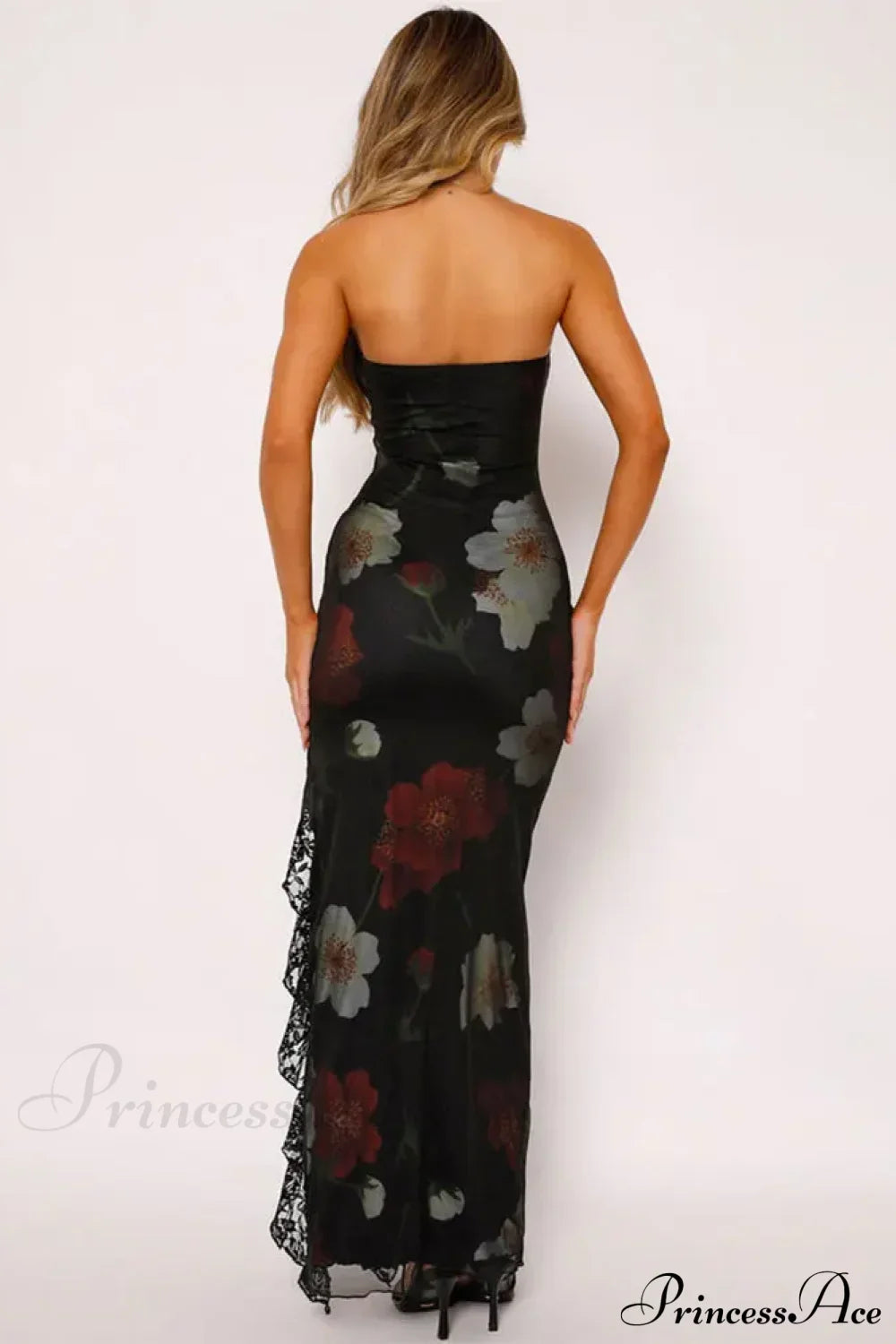 Strapless Lace Floral Backless Dress