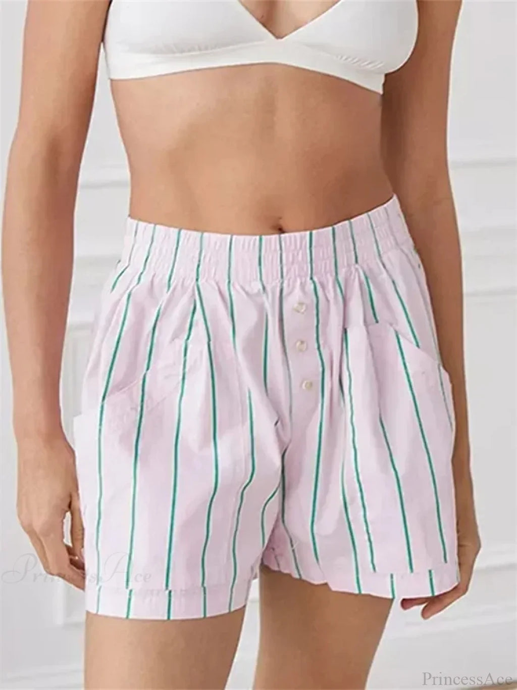 Striped Button High Waist Short