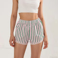Striped Button Lace Trim Short