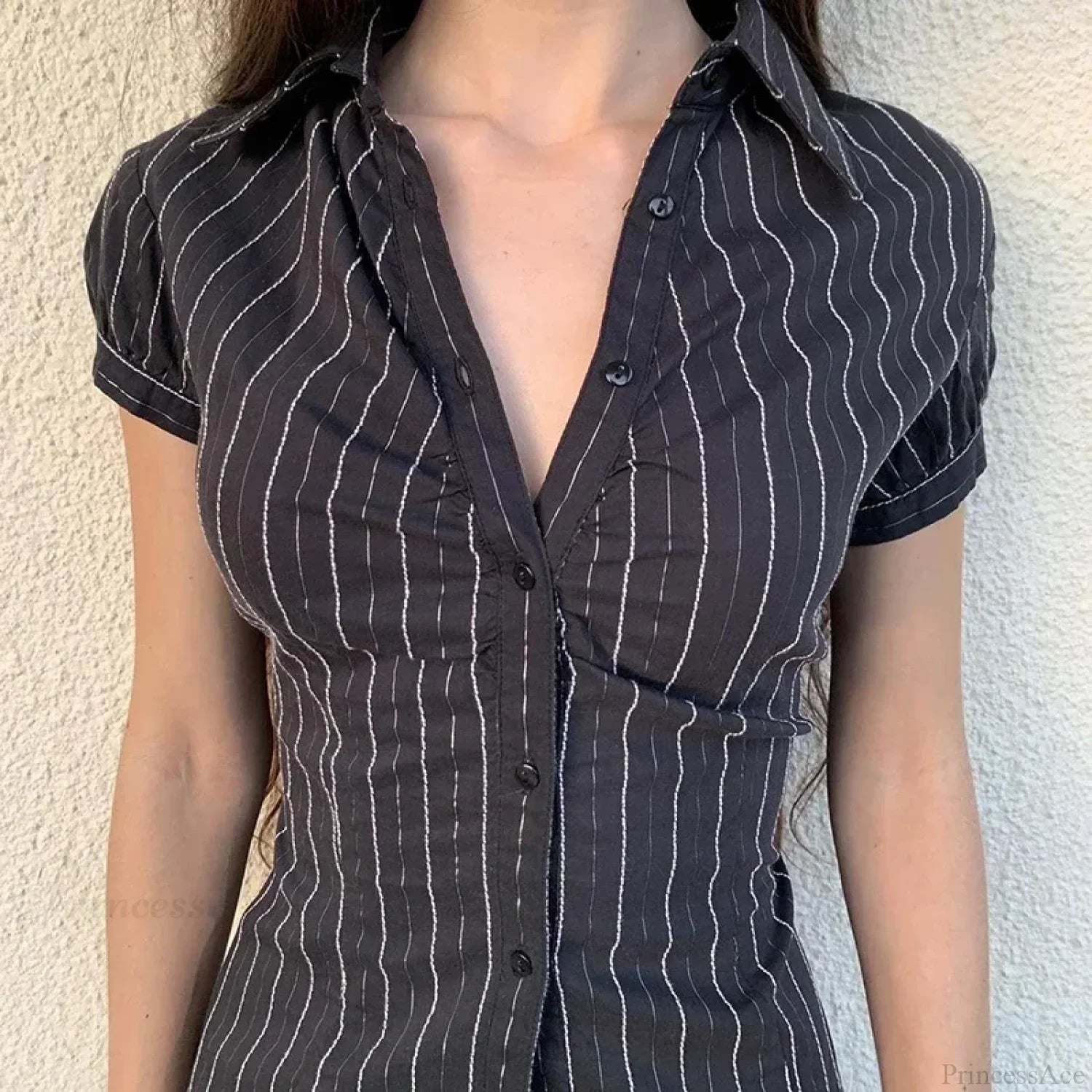 Striped Button-Up Collar Blouse