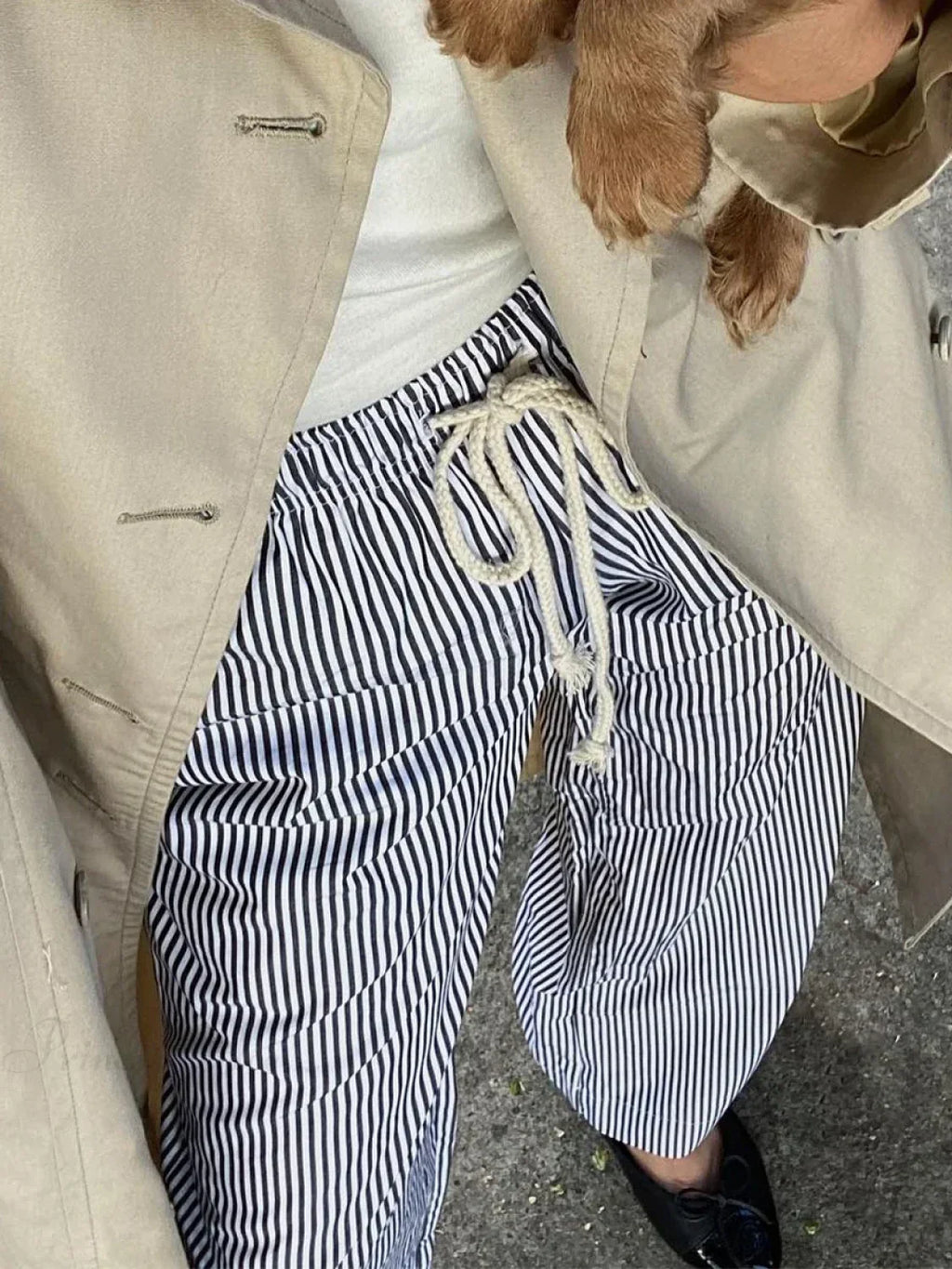 Striped Summer Loose Long Drawstring Pant