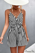 Striped V Neck Cami Rompers