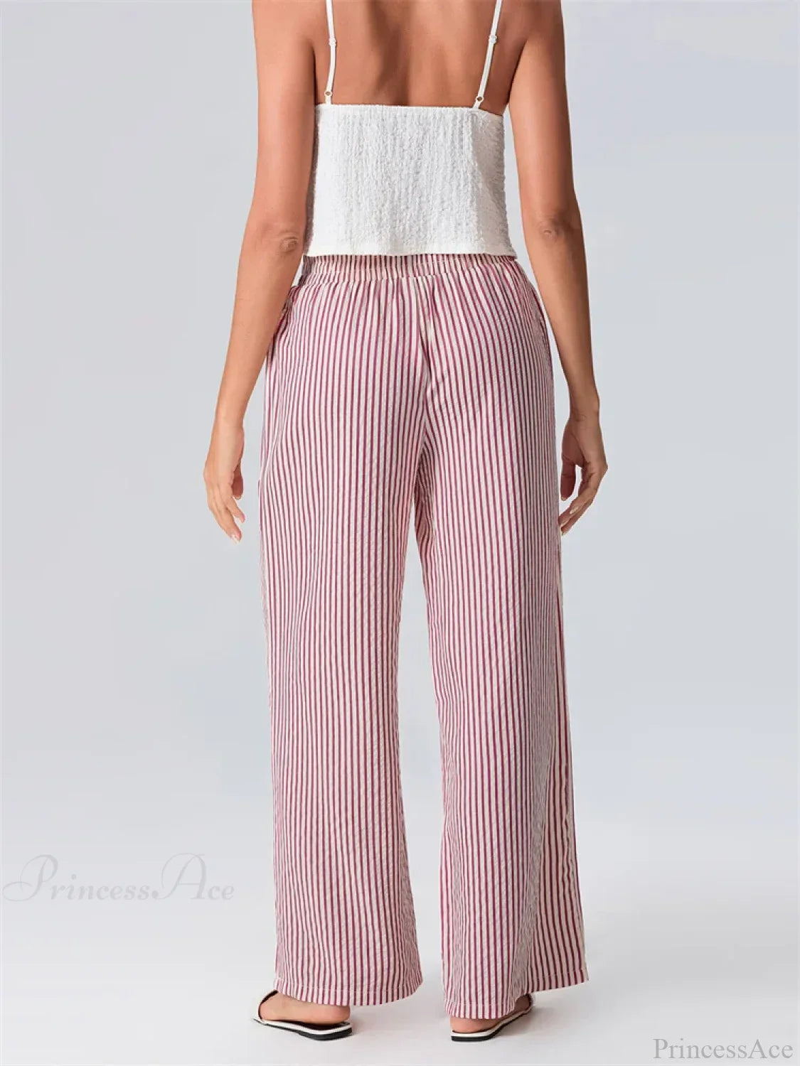 Striped Wide Leg Elastic Waist Loose Street Pant