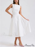Stylish And Elegant Solid Color Trendy Round Neck Backless Sleeveless Midi Dress