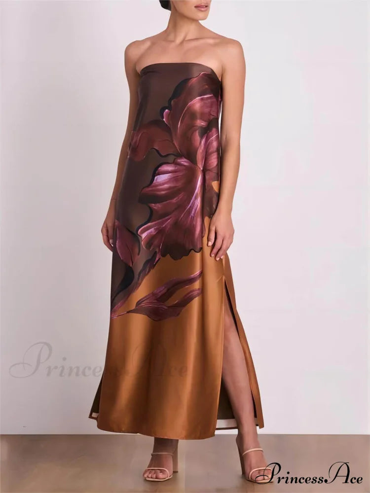 Stylish Contrasting Off-Shoulder Charming Floral Print Maxi Dress