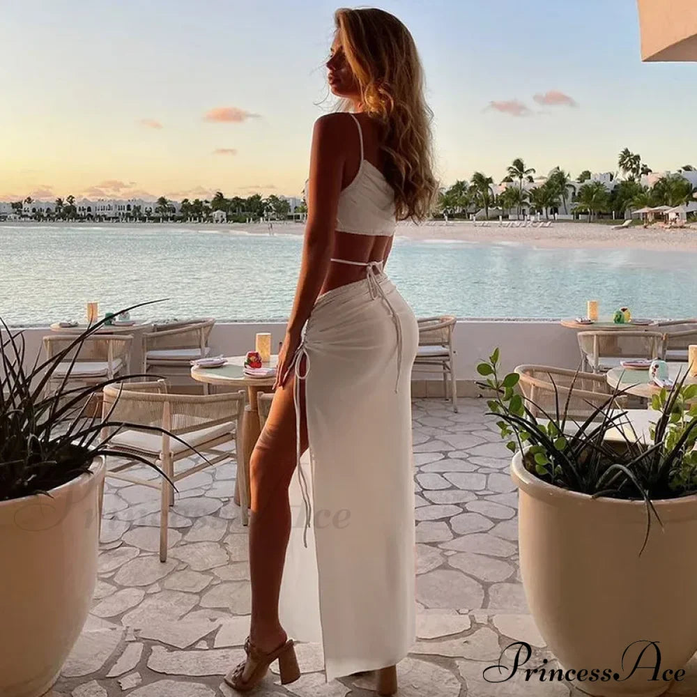 Summer Long Streetwear Bodycon Hollow Out Split Elegant Evening Y2K Clothes Top Cut Out Dress