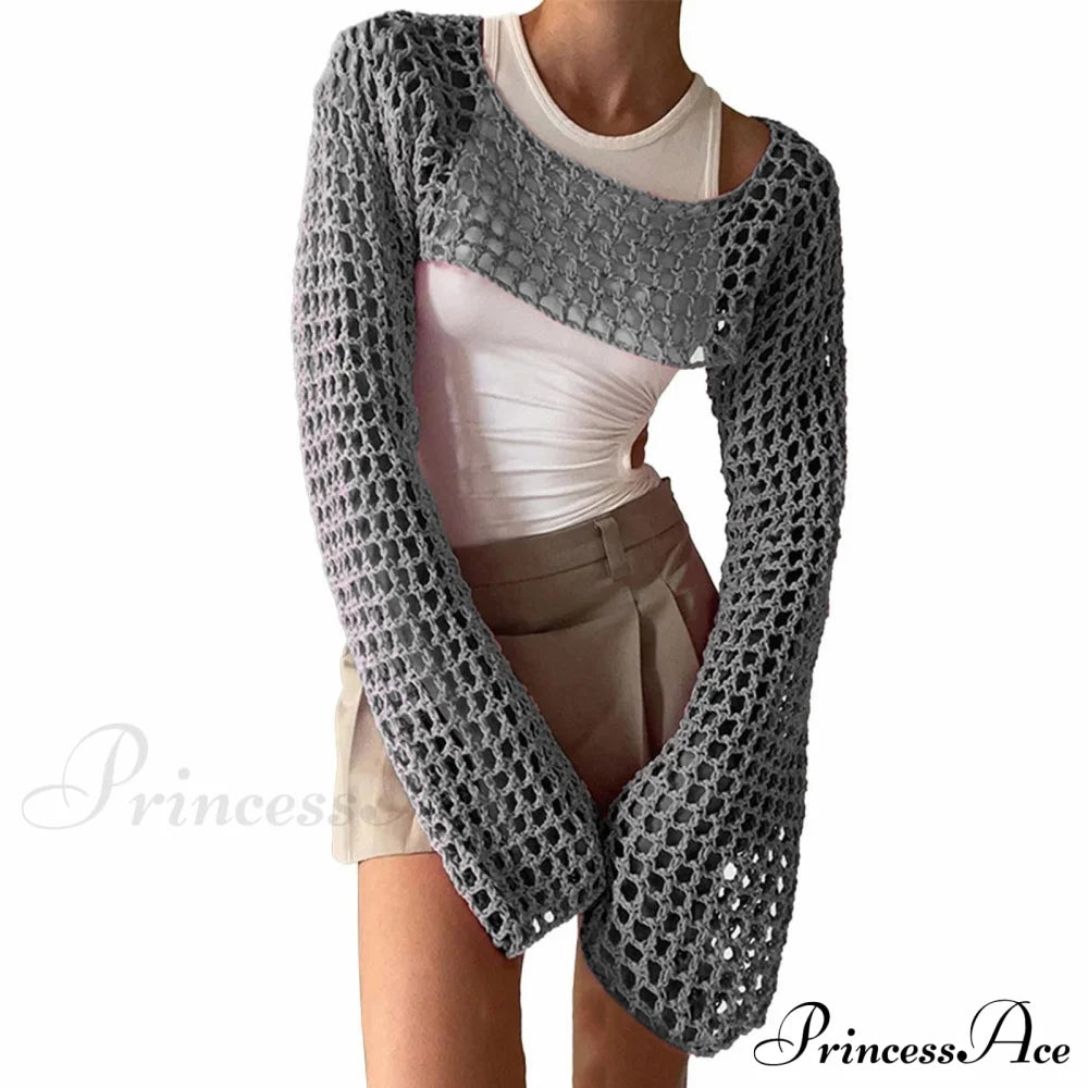 Summer Sexy Long Sleeve Smock Knitted Crop Top