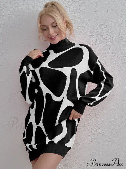 Sweater Gown with Mock Neck Contrast