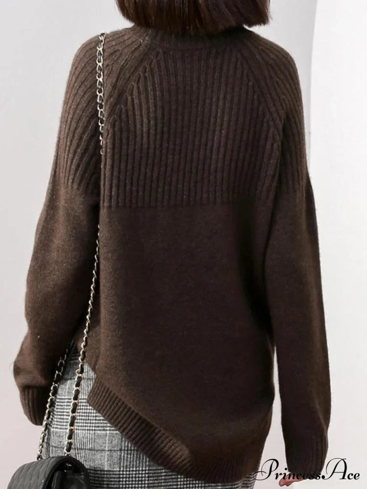 Sweater New Autumn/Winter Solid Neckline Color Winter Loose Blouse Pullover Ladies High Jumpers