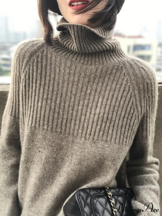 Sweater New Autumn/Winter Solid Neckline Color Winter Loose Blouse Pullover Ladies High Jumpers