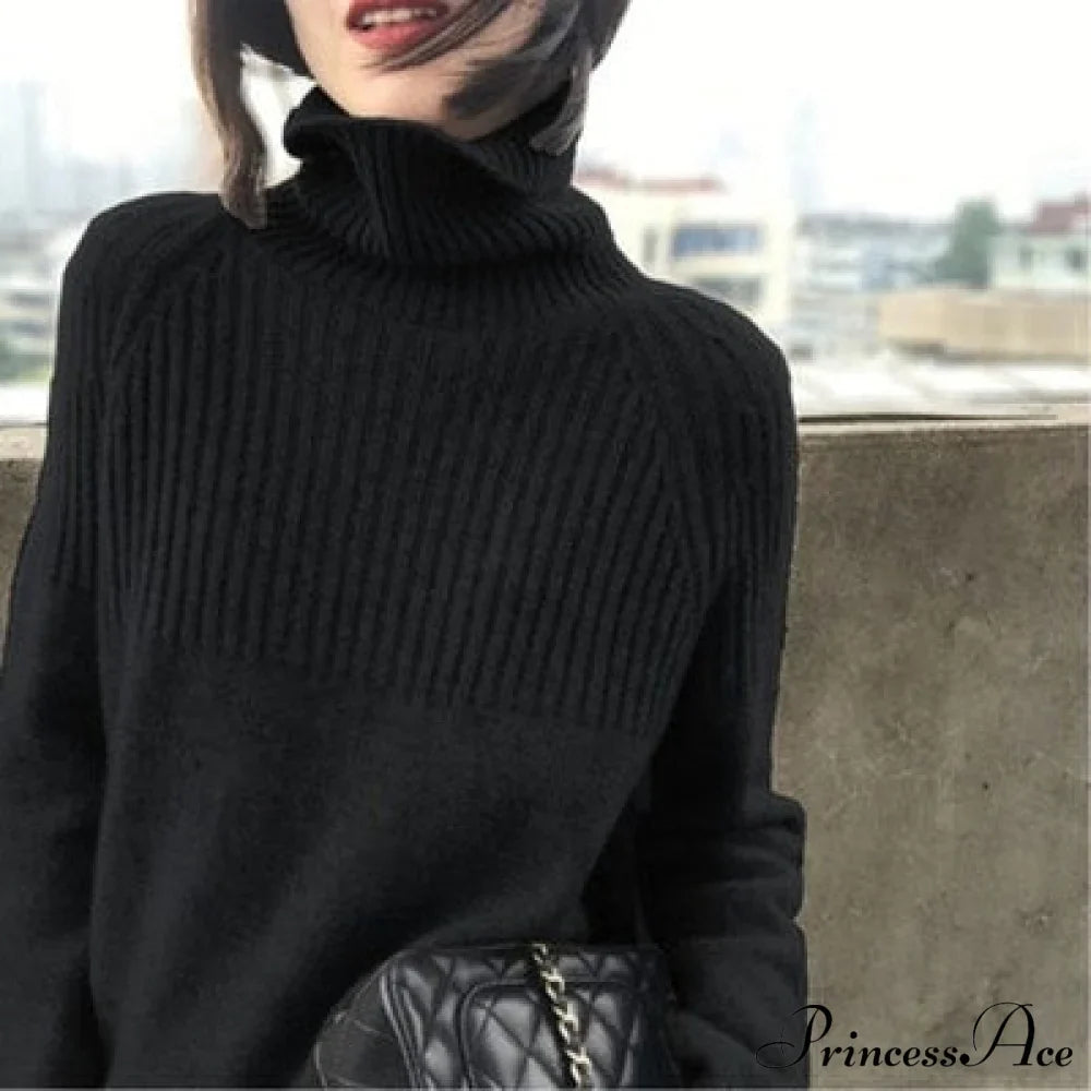 Sweater New Autumn/Winter Solid Neckline Color Winter Loose Blouse Pullover Ladies High Jumpers