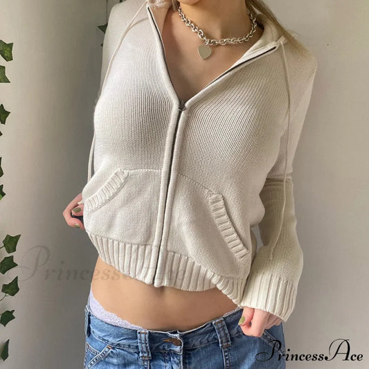 Sweatshirts Hoodies Zip-up Women鈥檚 Long Cardigan Solid Knit Y2K Color Drawstring Casual Sweaters Arm Clothing