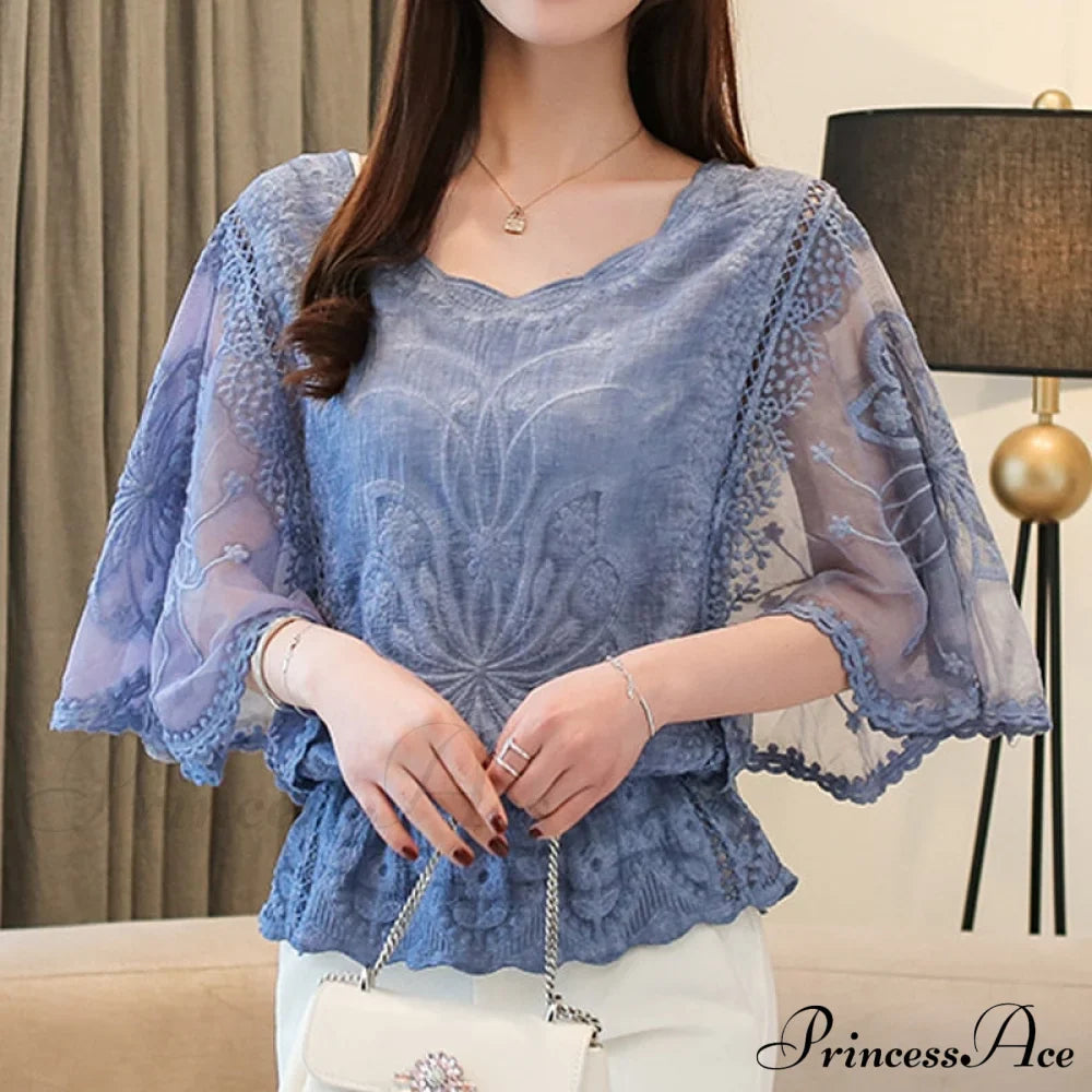 Sweet Spring Lace Fashion and Women's Warm-Season Out Hollow White Blouse Top