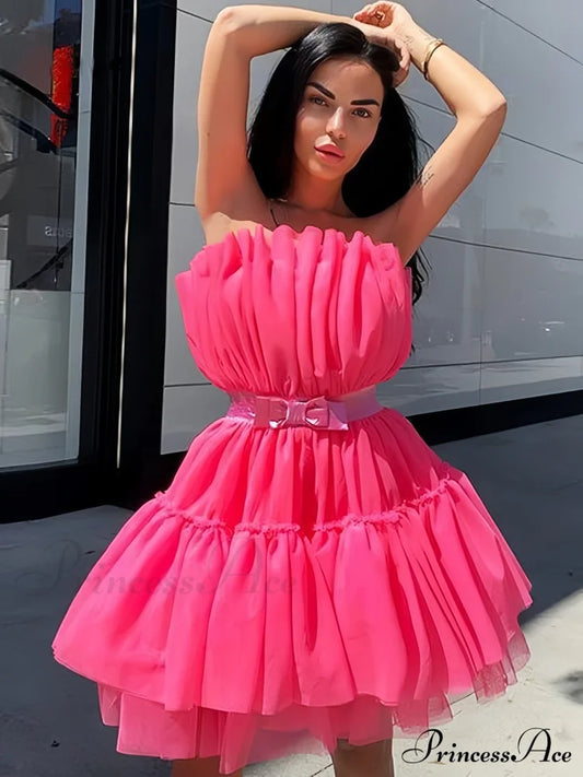 Sweet Women's Mini Party Dress - Hot Pink