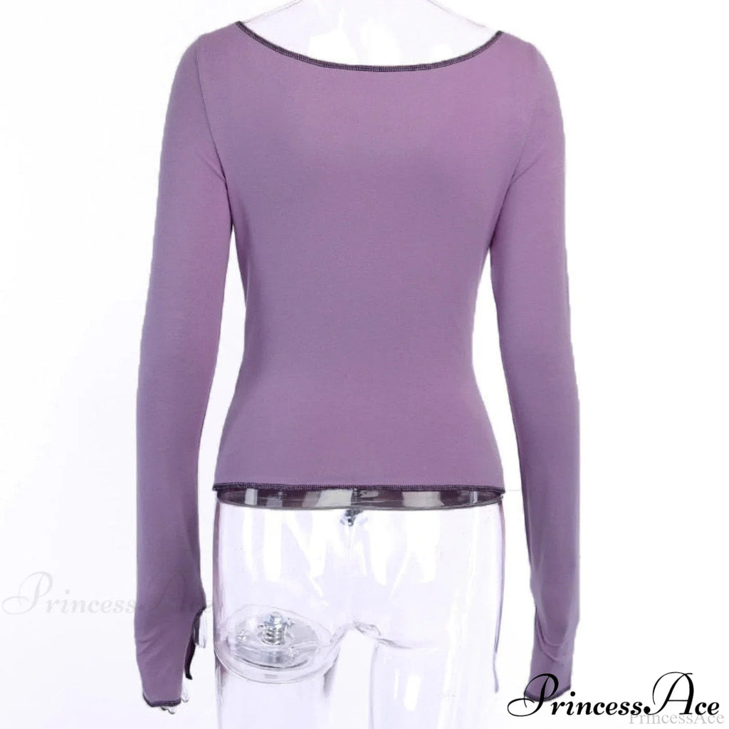 T-Shirt Arm Long for Hollow Top O-Neck Spring Casual Solid Out Women