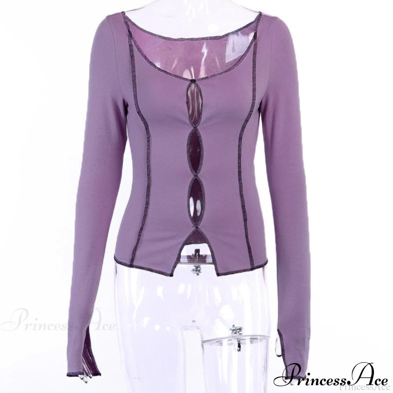 T-Shirt Arm Long for Hollow Top O-Neck Spring Casual Solid Out Women