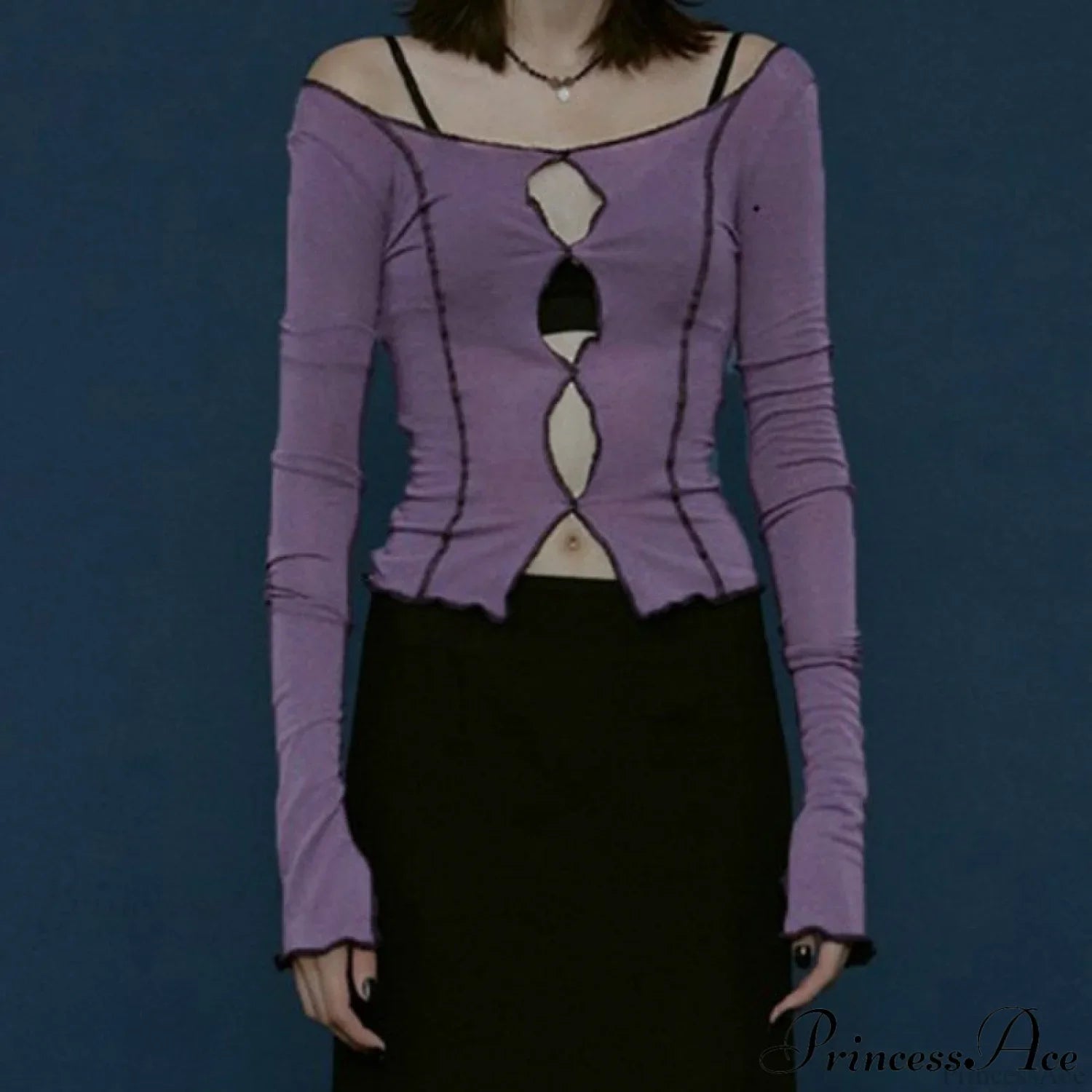 T-Shirt Arm Long for Hollow Top O-Neck Spring Casual Solid Out Women