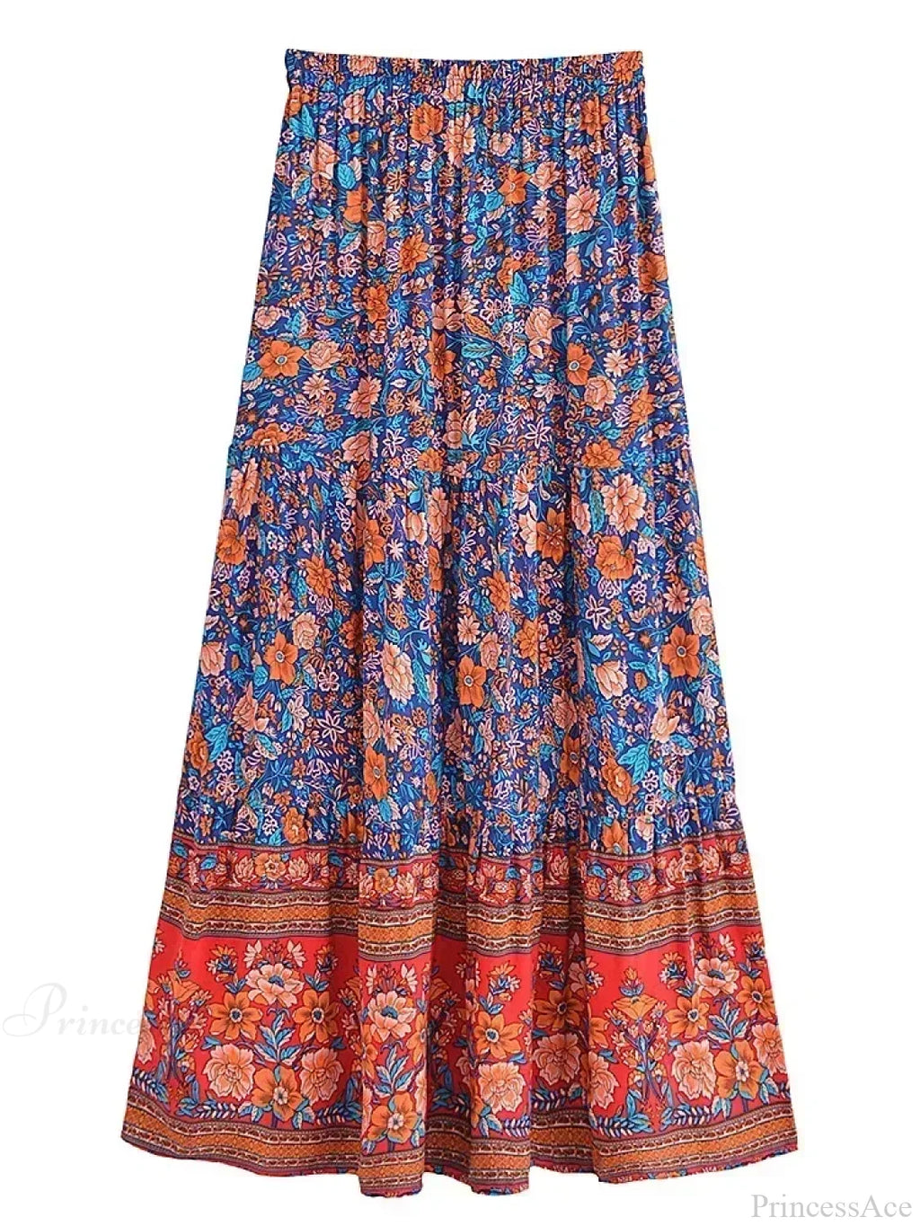Tassel Floral Print Beach Boho Pleated Maxi Skirt Femme