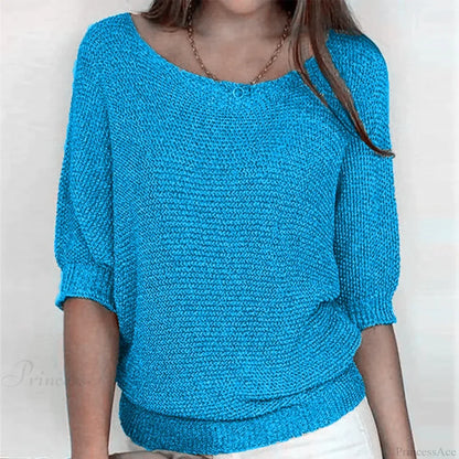 Three - Quarter Sleeve Elegant Purple Sweater