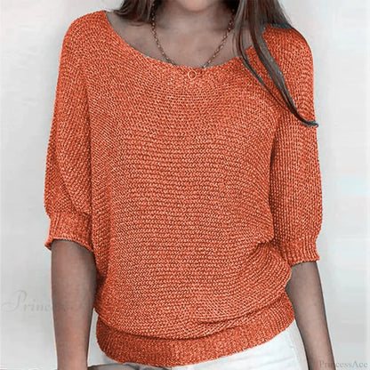 Three - Quarter Sleeve Elegant Purple Sweater