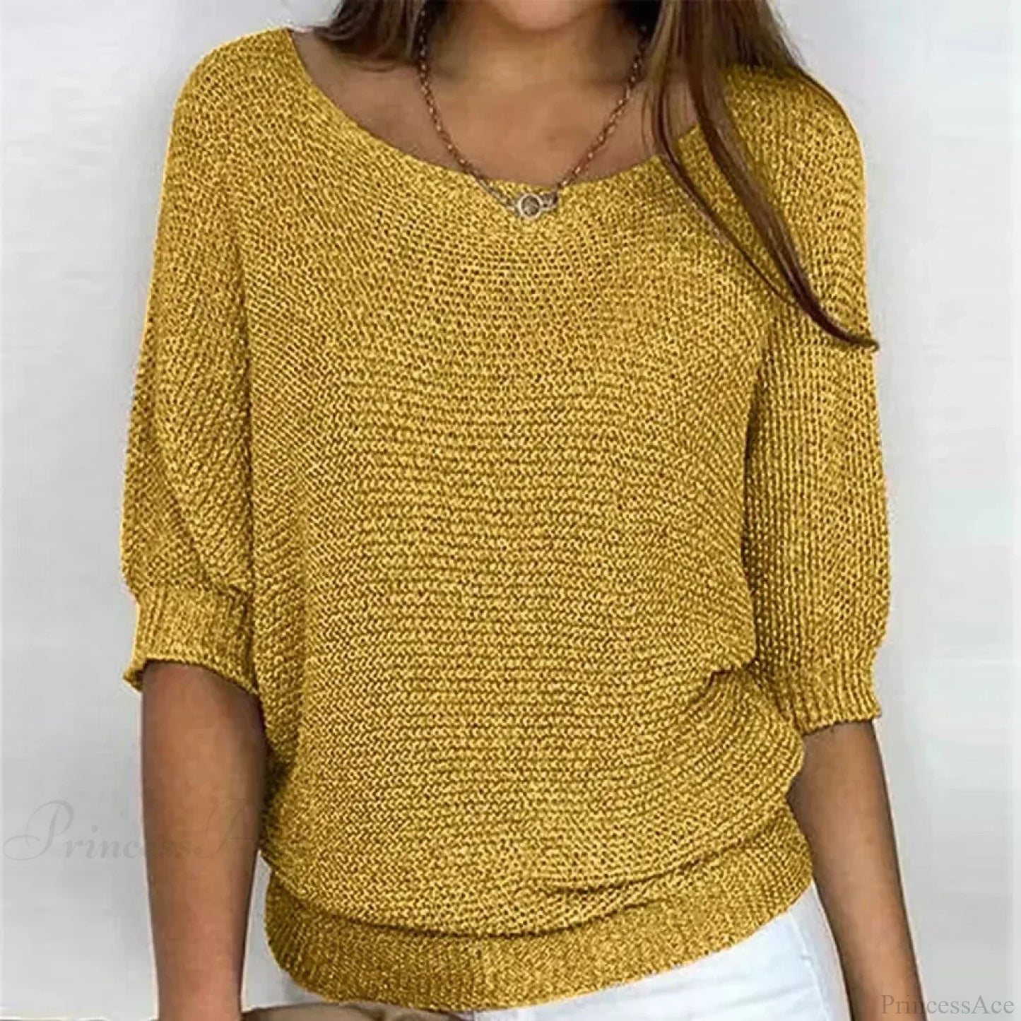 Three - Quarter Sleeve Elegant Purple Sweater
