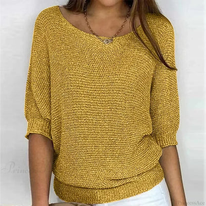 Three - Quarter Sleeve Elegant Purple Sweater