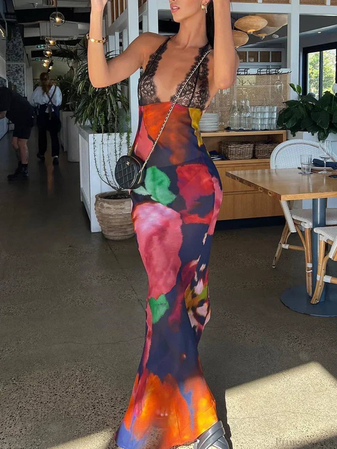 Tie Dye Floral Chiffon Vacation Dress