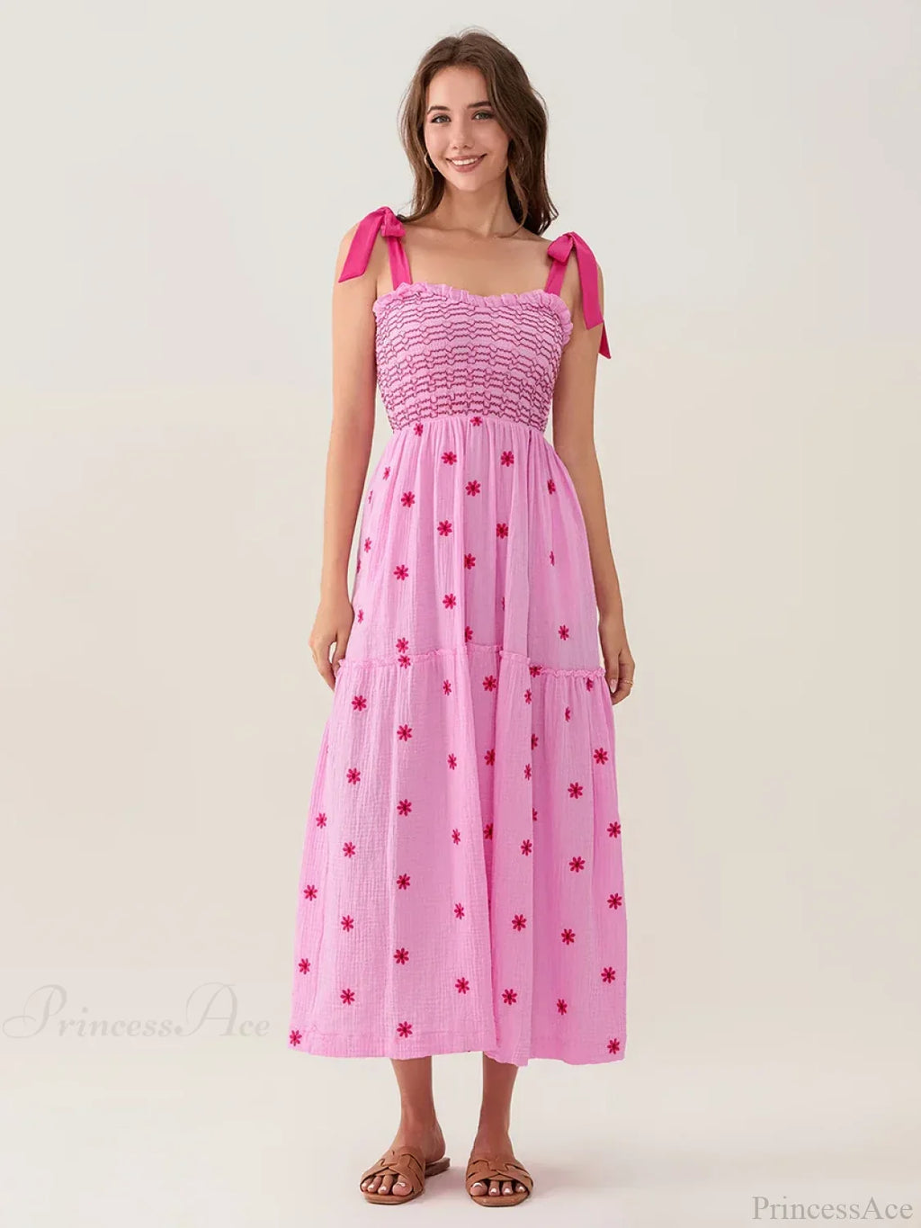 Tie-Shoulder Flowers Tank Tiered Ruffle Sweetheart Floral Dress