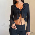 Trim Lace T-shirt 90s with Chiffon Ruffles Up and Vintage Green Detail
