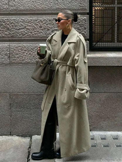 Turn-Down Collar Lace-Up Loose Overcoat