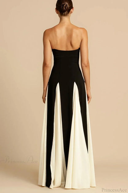 Two-Tone Paneled Tulle Strapless Evening Dress