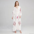 V Collar Embroidery Oversized Casual Cotton Boho Dress