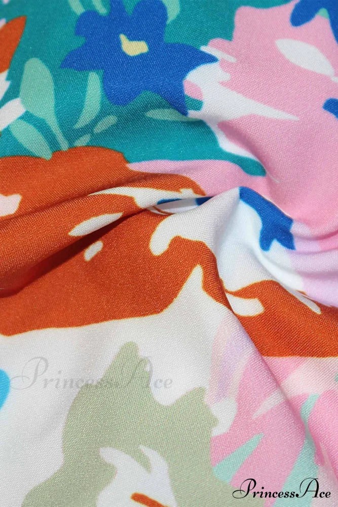 V Design Puff Neck Flowered Arm Shirt