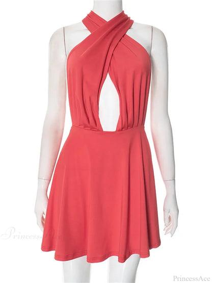 V-Neck Backless Bandage Mini Dress