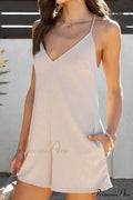 V Neck Cami Rompers with Pockets