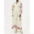 V-neck Floral A-line Lantern Sleeve Cotton Boho Dress