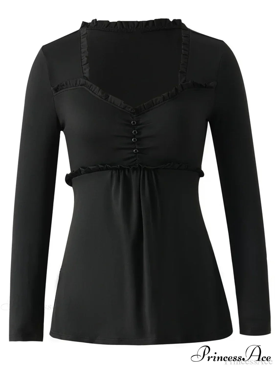 V-neck Ruched Solid Color Vintage Ruched Buttons T-Shirts