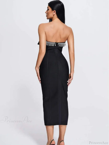V-Neck Strapless Black Party Dress